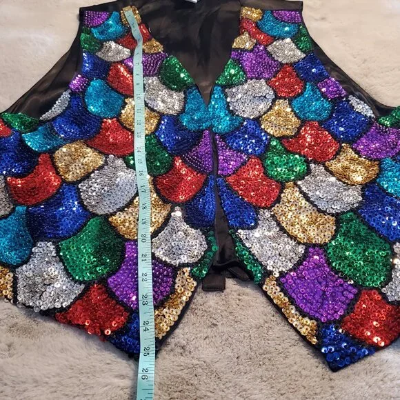 Vintage Venezia Sequins Multi Colored Bling Beaded Vest Rainbow Colors Dopamine - Picture 11 of 12